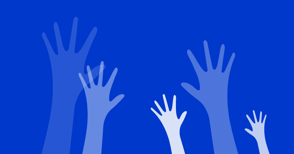 an illustration of hands in the air with a blue background