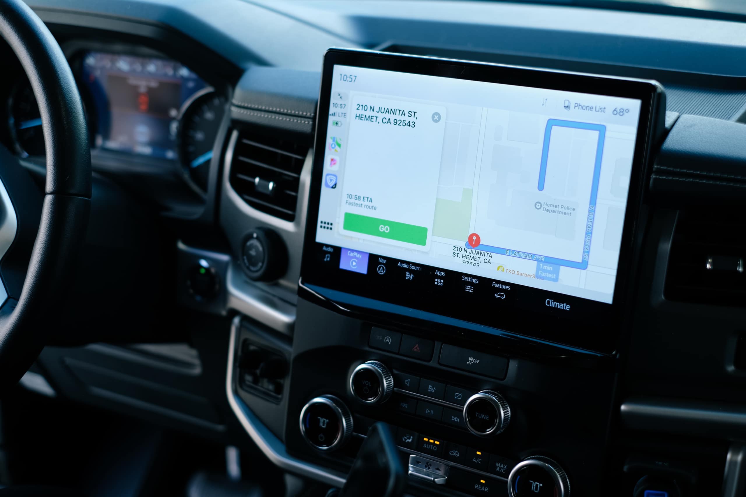 carplay navigation route on a car screen