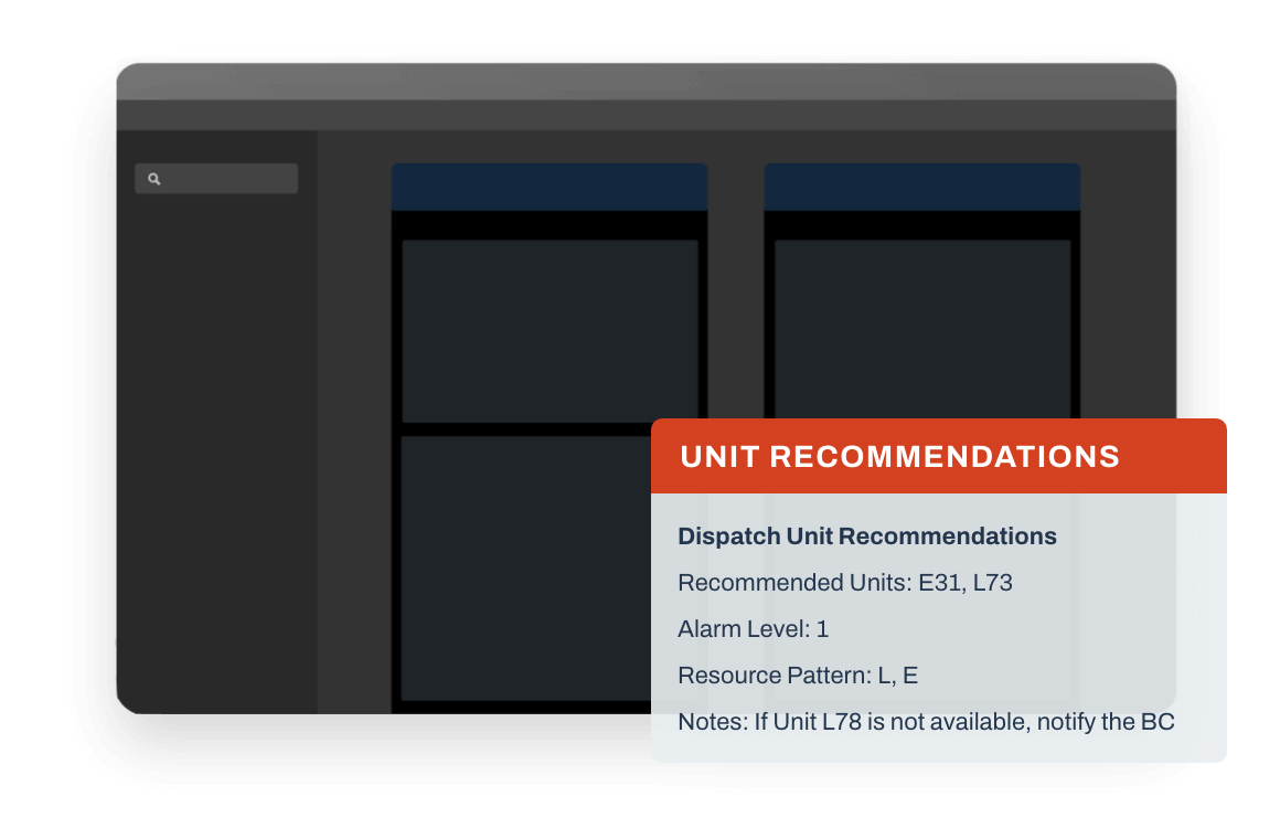 Box displaying dispatch unit recommendations floating in front of dashboard