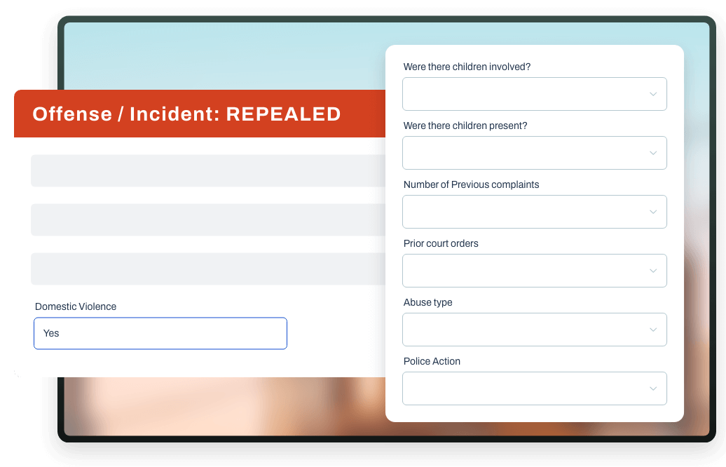 A form interface for reporting a repealed offense or incident