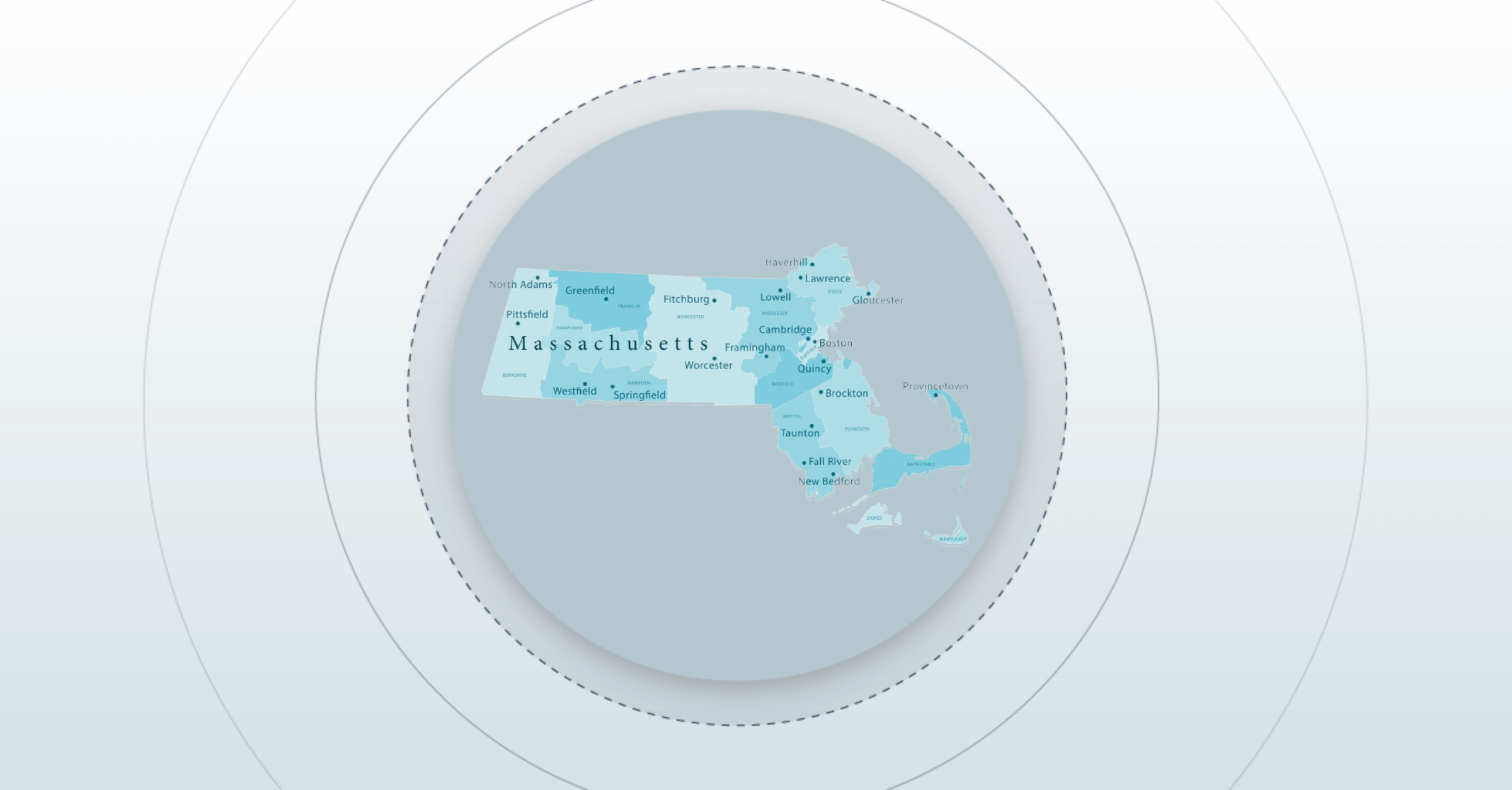 cities marked in the state of Massachusetts