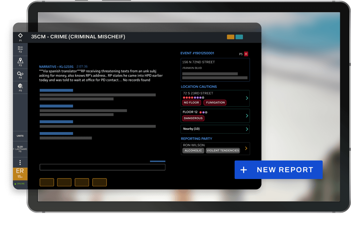 A screen showing a police report interface for criminal mischief, detailing various parameters.