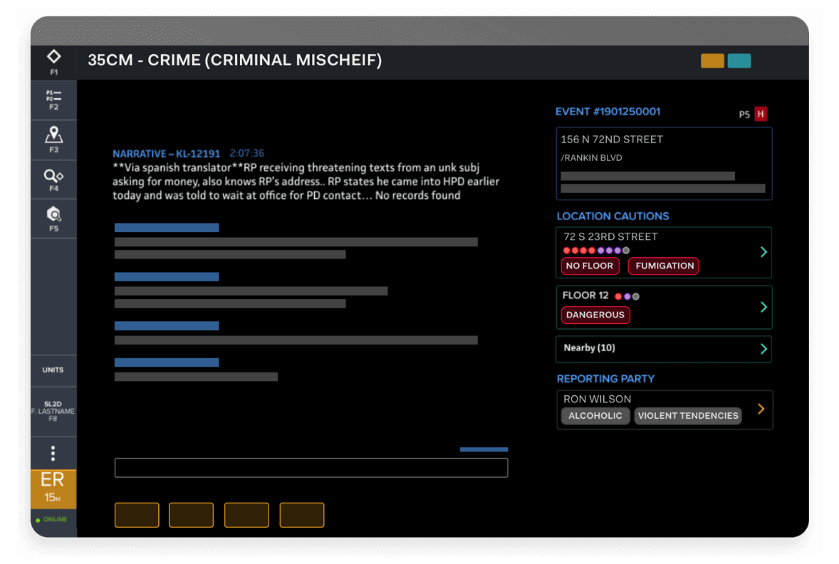 Software screen displaying criminal mischief report details.