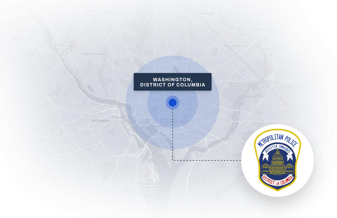 Map showing Washington, D.C. with police department logo