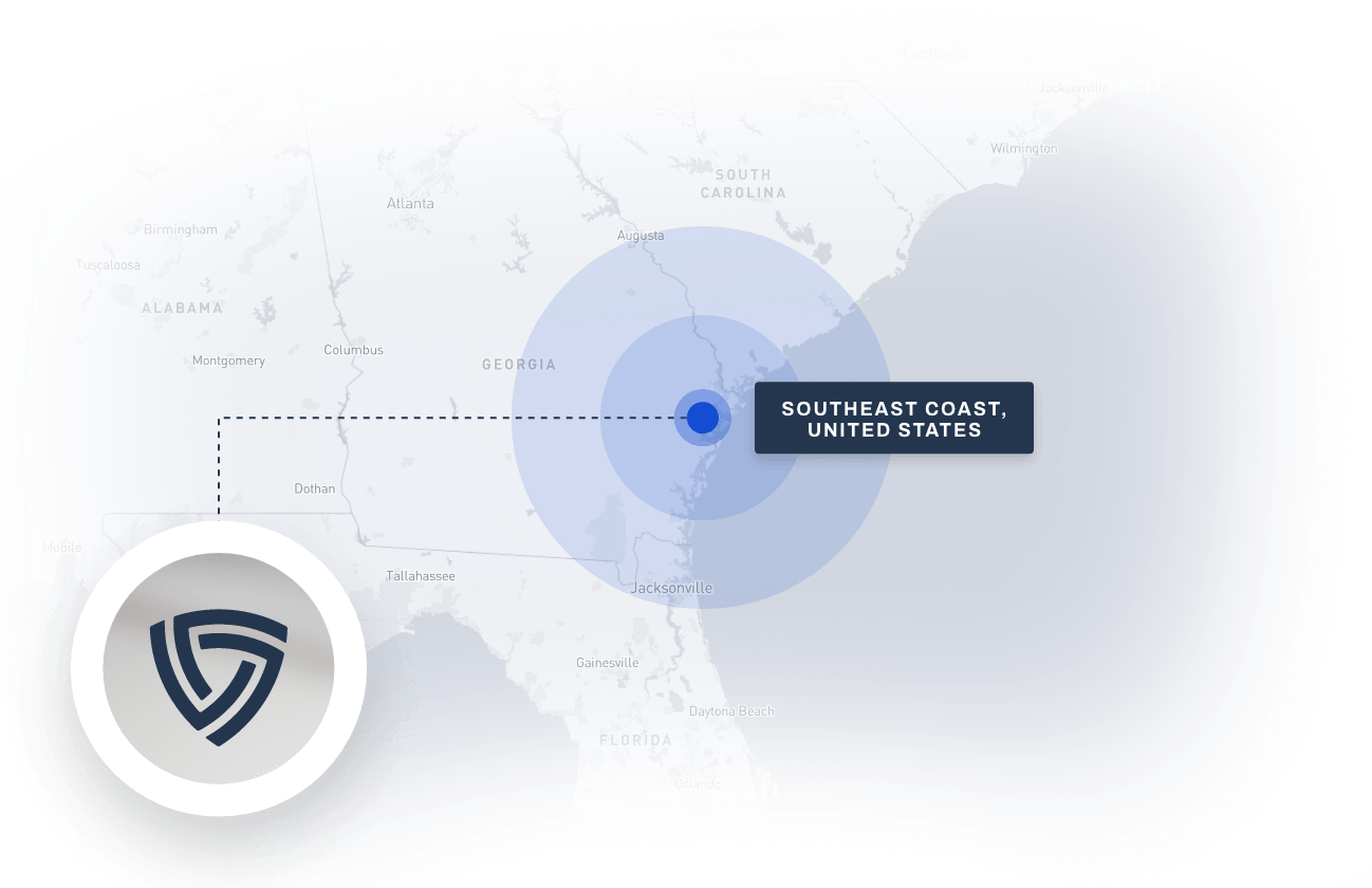 Map of the Southeast Coast, U.S. with Mark43 logo