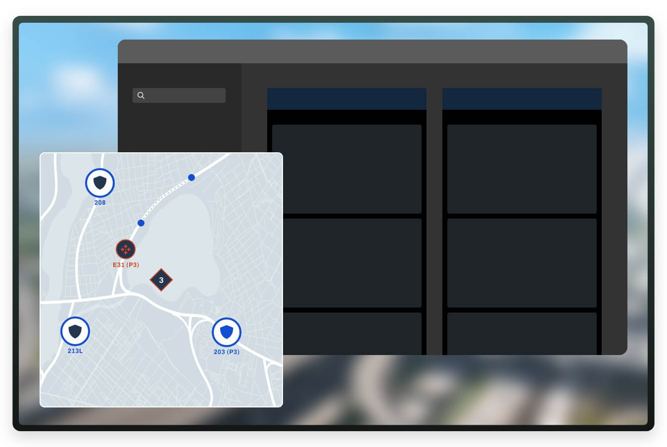 Software screen showing a map with unit locations.