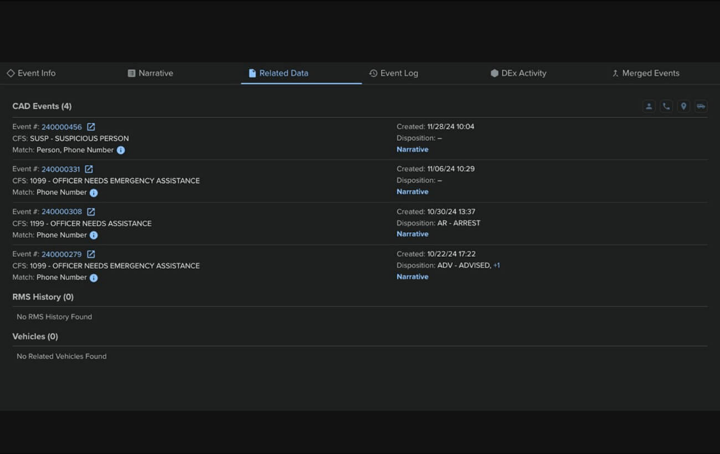 First responder Enhanced Person Vehicle Criteria screen