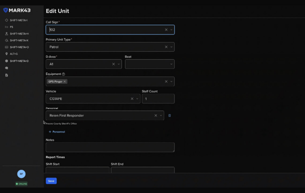 First responder Quick Log-On screen