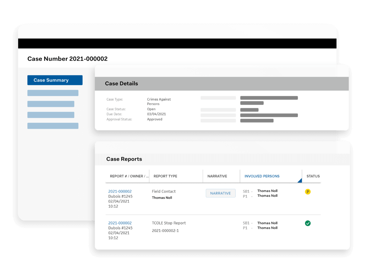 Use of force report interface with linked records and status updates.