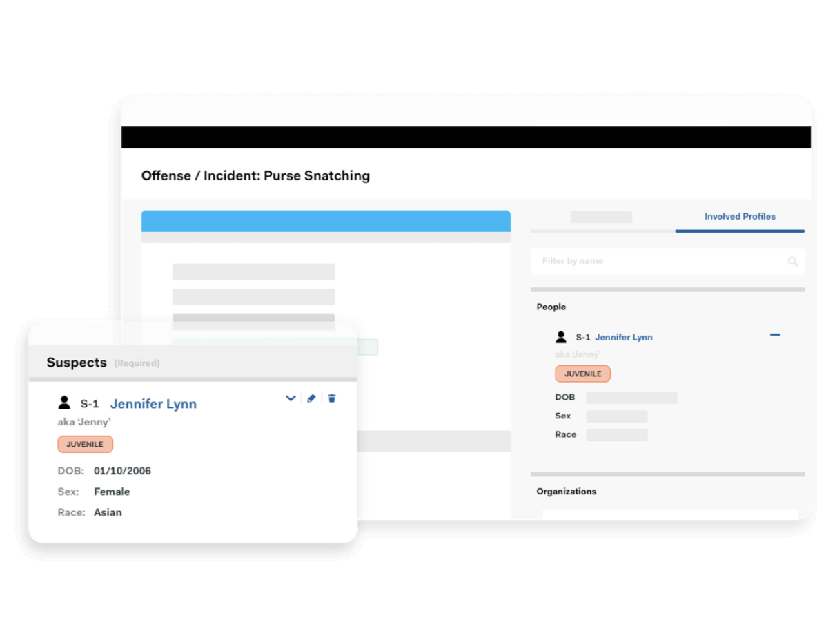 Use of force report interface with linked records and status updates.