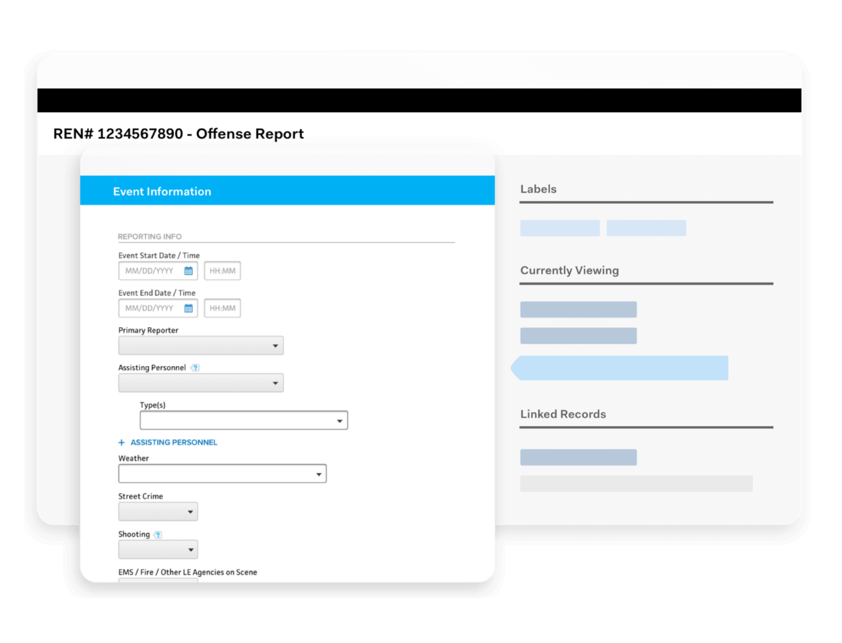 Use of force report interface with linked records and status updates.