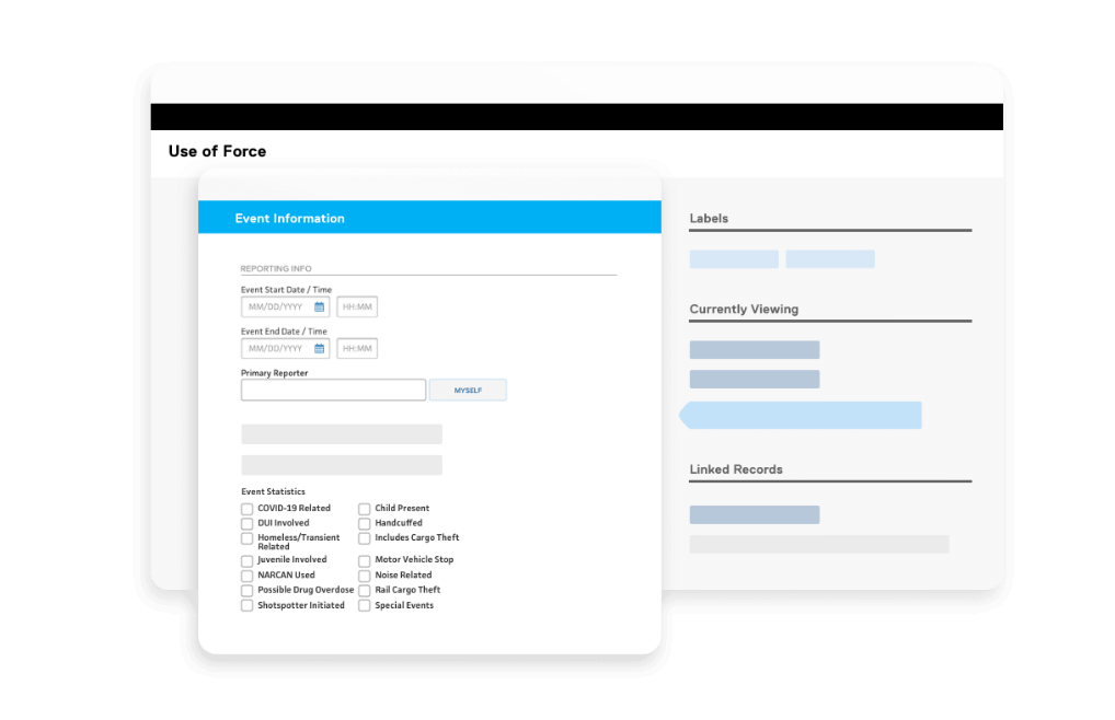 Event information form with fields for statistics and reporter details.