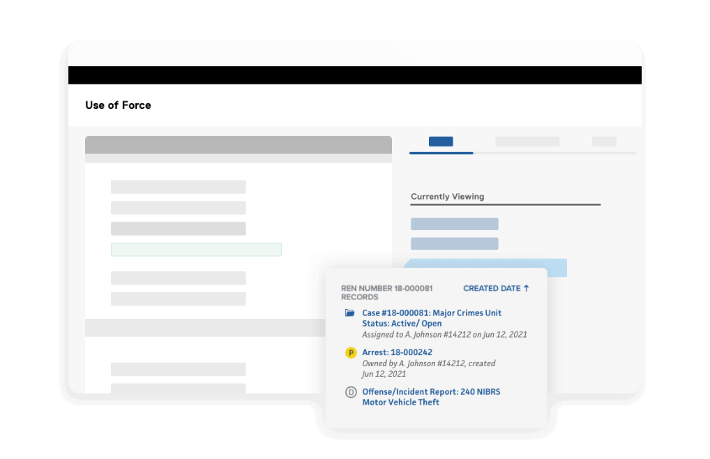 Capture of all digital evidence interface for use of force reports.