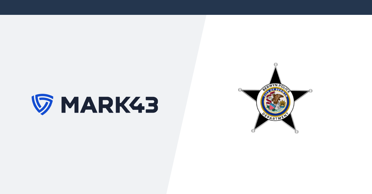 Mark43 logo and Berwyn Police badge