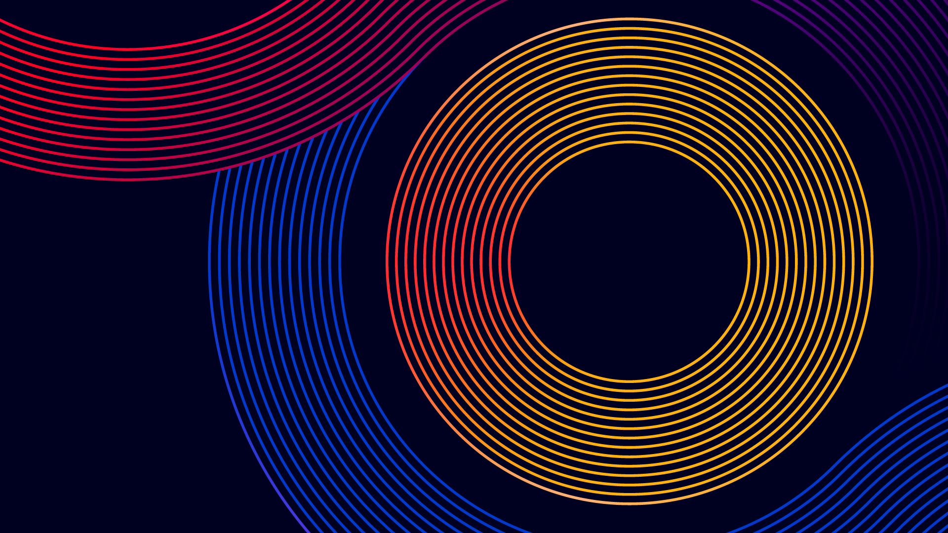 Abstract design with overlapping colorful concentric circles on a dark background